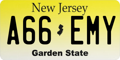 NJ license plate A66EMY