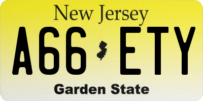 NJ license plate A66ETY