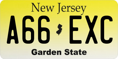 NJ license plate A66EXC