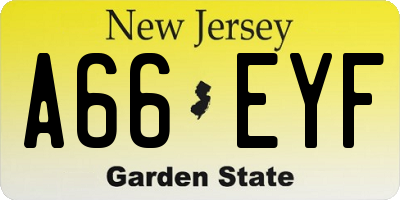 NJ license plate A66EYF
