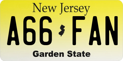 NJ license plate A66FAN