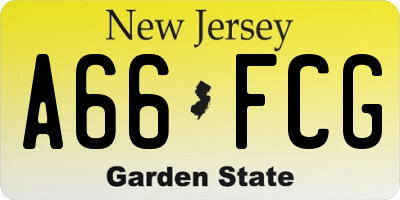NJ license plate A66FCG