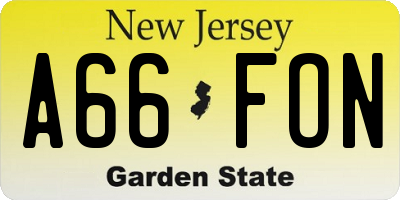 NJ license plate A66FON