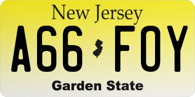 NJ license plate A66FOY