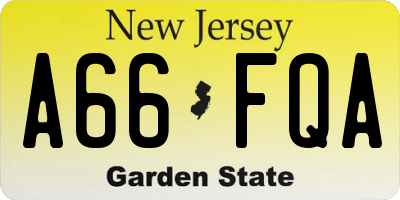 NJ license plate A66FQA