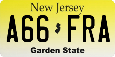 NJ license plate A66FRA