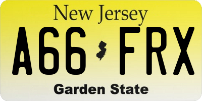 NJ license plate A66FRX