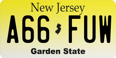 NJ license plate A66FUW