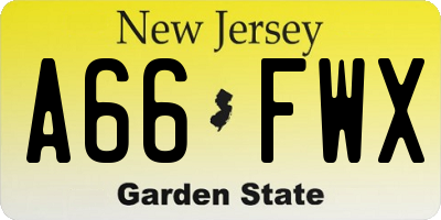 NJ license plate A66FWX