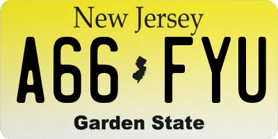 NJ license plate A66FYU