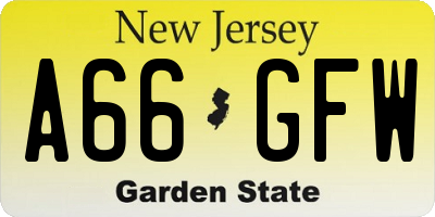 NJ license plate A66GFW