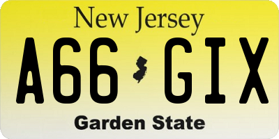 NJ license plate A66GIX