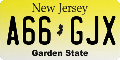 NJ license plate A66GJX