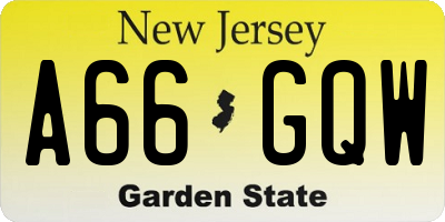 NJ license plate A66GQW