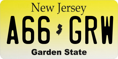 NJ license plate A66GRW