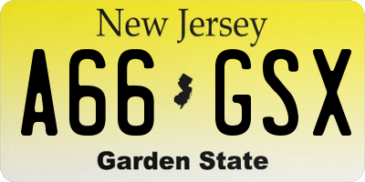 NJ license plate A66GSX