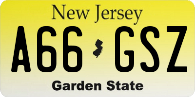 NJ license plate A66GSZ