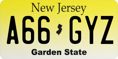 NJ license plate A66GYZ