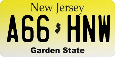 NJ license plate A66HNW