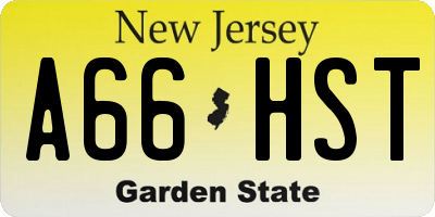 NJ license plate A66HST
