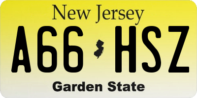 NJ license plate A66HSZ