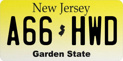 NJ license plate A66HWD