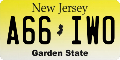 NJ license plate A66IWO