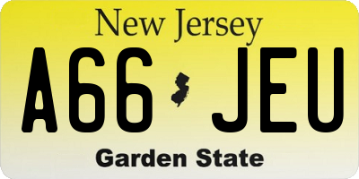 NJ license plate A66JEU