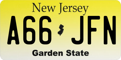 NJ license plate A66JFN