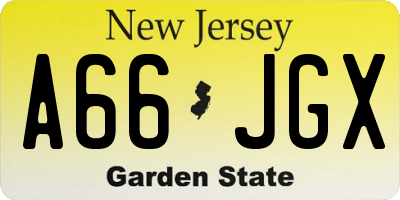 NJ license plate A66JGX