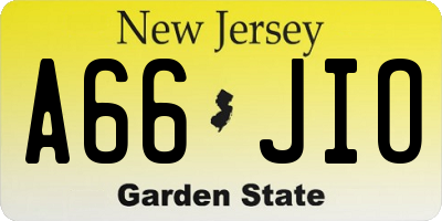 NJ license plate A66JIO