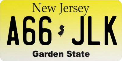 NJ license plate A66JLK