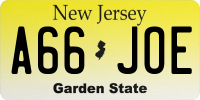 NJ license plate A66JOE