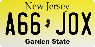NJ license plate A66JOX