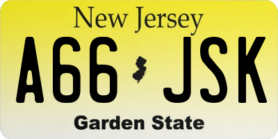 NJ license plate A66JSK