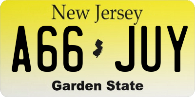 NJ license plate A66JUY