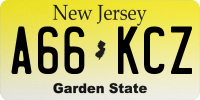NJ license plate A66KCZ