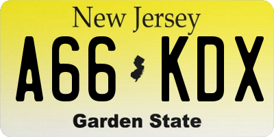 NJ license plate A66KDX