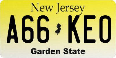 NJ license plate A66KEO