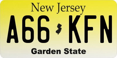 NJ license plate A66KFN