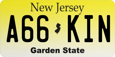 NJ license plate A66KIN