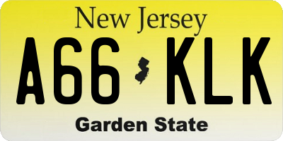 NJ license plate A66KLK