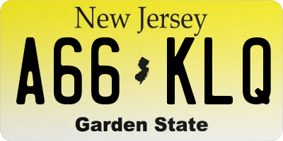 NJ license plate A66KLQ