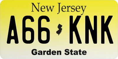 NJ license plate A66KNK