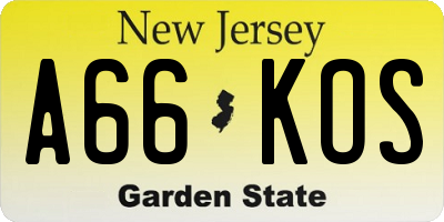 NJ license plate A66KOS