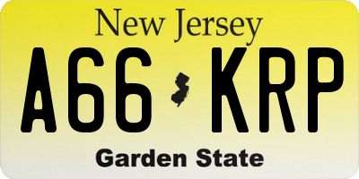 NJ license plate A66KRP
