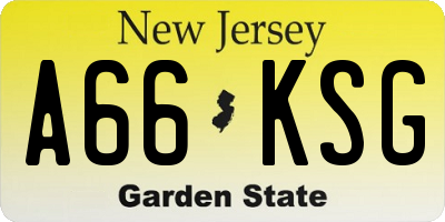 NJ license plate A66KSG