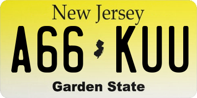 NJ license plate A66KUU
