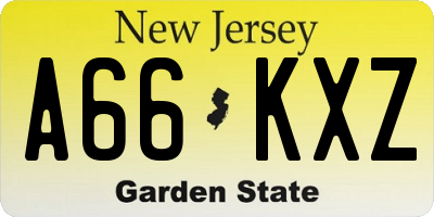 NJ license plate A66KXZ