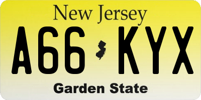 NJ license plate A66KYX